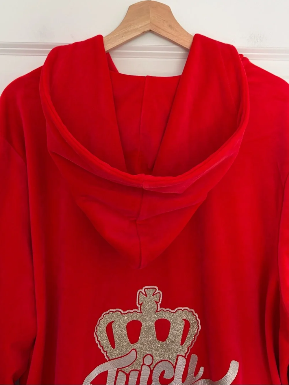 Juicy Couture Velour Track Jacket Hoodie Red Gold Crown Y2K Loungewear Comfy XXL